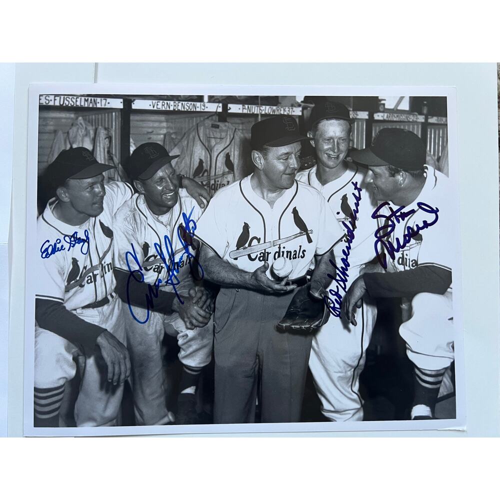 RARE St. Louis Cardinals Schoendienst, Slaughter, Stanky, Stan Musial Signed PSA
